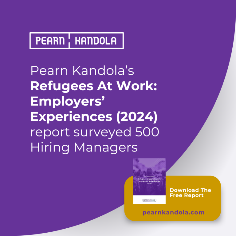 Graphic showing the cover of the refugees at work: employers' experiences report cover